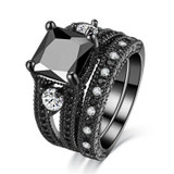 Silver Celtic Dragon Inlay and Black Cubic Zirconia Stainless Steel Wedding Ring Set Silver Celtic Dragon Inlay and Black Cubic Zirconia Stainless Steel Wedding Ring Set
