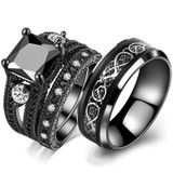 Silver Celtic Dragon Inlay and Black Cubic Zirconia Stainless Steel Wedding Ring Set Silver Celtic Dragon Inlay and Black Cubic Zirconia Stainless Steel Wedding Ring Set