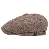 Woolen Herringbone Tweed Newsboy Cap