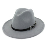 Wide Brim Vintage Felt Fedora Panama Hat with Chain Belt