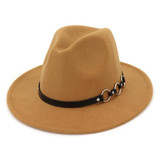 Wide Brim Vintage Felt Fedora Panama Hat with Chain Belt