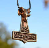 Bronze Ram's Head Mjolnir Pendant
