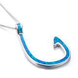 925 Sterling Silver Blue Opal Fish Hook Pendant Necklace 925 Sterling Silver Blue Opal Fish Hook Pendant Necklace