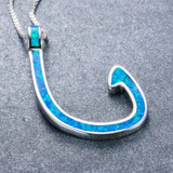 925 Sterling Silver Blue Opal Fish Hook Pendant Necklace 925 Sterling Silver Blue Opal Fish Hook Pendant Necklace