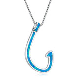 925 Sterling Silver Blue Opal Fish Hook Pendant Necklace 925 Sterling Silver Blue Opal Fish Hook Pendant Necklace