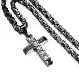 Two-tone Black and Silver Crucifix Pendant and Byzantine Chain Necklace