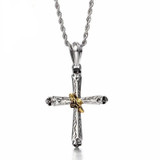 Two-tone Gold and Silver Skull Cross and Ring Pendant with Chain Necklace