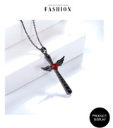 Black Wings Ruby Heart Cross Pendant and Chain Necklace