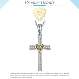 925 Sterling Silver Peridot Heart Crystal on Silver Cross Pendant and Chain Necklace