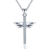 Sterling Silver Crystal Cross Pendant with Angel Wings Necklace