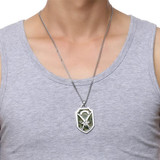Silver Shield Pendant with Camouflage Inlay and Gun Design Necklace