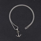 Stainless Steel Silver Rope Wrapped Anchor Pendant Necklace