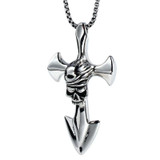Stainless Steel Silver Pirate Skull Cross Blade Pendant Necklace
