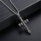 Dark Silver Cross of Skulls Pendant and Chain Necklace