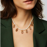 White Pearl and Golden Puka Shell Rope Necklace