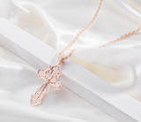 Rose Gold Ortodox Crucifix Pendant and Chain Necklace