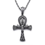 Silver Scarab Charm Ankh Pendant and Chain Necklace Silver Scarab Charm Ankh Pendant and Chain Necklace