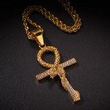 Metallic Snake Ankh Pendant with Cubic Zirconia Crystals Necklace Metallic Snake Ankh Pendant with Cubic Zirconia Crystals Necklace