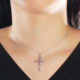 Sterling Silver Rose Stem Cross Pendant and Necklace