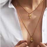 2-Chain Gold Necklace with Cross and Virgin Mary Pendant 2-Chain Gold Necklace with Cross and Virgin Mary Pendant