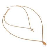 2-Chain Gold Necklace with Cross and Virgin Mary Pendant 2-Chain Gold Necklace with Cross and Virgin Mary Pendant
