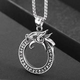 Stainless Steel and Dragon Ring Pendant with Rune Symbols