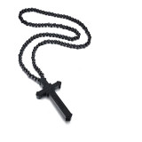 Large Catholic Wooden Cross Bead Rosary Pendant Necklace
