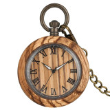 Wooden Pocket Watch with Roman Numeral Display