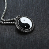 Tai Chi Yin Yang Silver Black Stainless-Steel Necklace