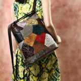 Convertible Bohemian Style Flowers Multi-Color Pattern Genuine Leather Sling Bag & Backpack