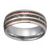 Silver Tungsten Carbide in Opal Inlay with Wood Koa Wedding Band Silver Tungsten Carbide in Opal Inlay with Wood Koa Wedding Band