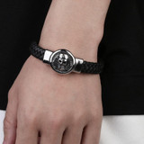 Black Braided Leather Stainless Steel Egyptian Skull Bracelet Black Braided Leather Stainless Steel Egyptian Skull Bracelet