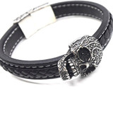 Black Braided Leather Tribal Skull Bracelet Black Braided Leather Tribal Skull Bracelet