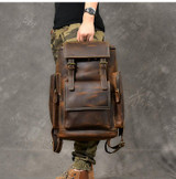 Retro Brown Leather Travel Backpack 36 to 55 Litre for Men
