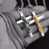 316L Steel Steel Two-Tone Santa Muerte Cross Pendant Necklace 316L Steel Steel Two-Tone Santa Muerte Cross Pendant Necklace