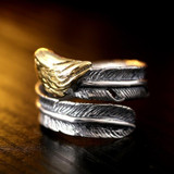 Eagle Head Feather Ring in 925 Sterling Silver and Gold Plated