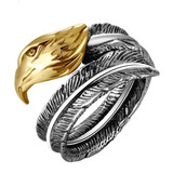Eagle Head Feather Ring in 925 Sterling Silver and Gold Plated