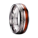 8mm Silver Plated Meteorite and Real Wood Inlay Tungsten Ring
