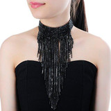 Fashion Jewelry Chain Black Rhinestone Crystal Statement Choker Pendant Bib Necklace