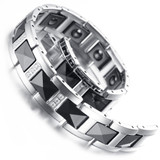 Men Tungsten Bracelet Black & Silver Crystal Gift Bag