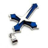 Stainless Steel Lords Prayer Cross Men Pendant Necklace Blue Silver