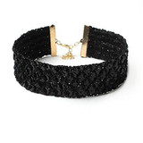Women's Vintage Gothic Black Sequins Rhinestone Wide Velvet Choker Necklace