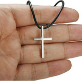 Stainless Steel Cross Necklace for Men Women Leather Cord Chain Necklace,16-24 Inches