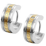 Men's Stainless Steel Engraved Roman Numerals Classic Polished Stud Hoop Huggie Earrings Gold Black Blue