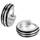 Men's Stainless Steel Stud Hoop Huggie Earrings Silver Tone Black