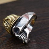 Men's 925 Sterling Silver Caribbean Pirate Skull Ring Adjustable