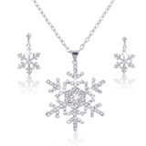 Austrian Crystal Bridal Snowflake Necklace Earrings Set Clear Silver-Tone