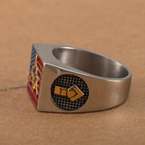 Silver Masonic Freemason American Flag Biker Mason Member Ring