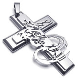 Men Stainless Steel Gothic Dragon Cross Pendant Necklace, 24 inch Chain