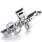 Men Stainless Steel Gothic Dragon Cross Pendant Necklace, 24 inch Chain